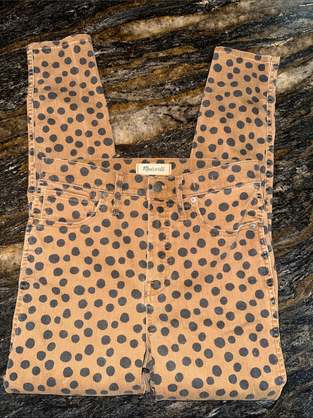 Madewell Tan Denim Jeans with Black Polka Dots